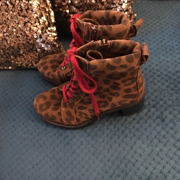 Vince Camuto Shoes - Vince Camuto Leopard Print Ankle Boots with Red Laces